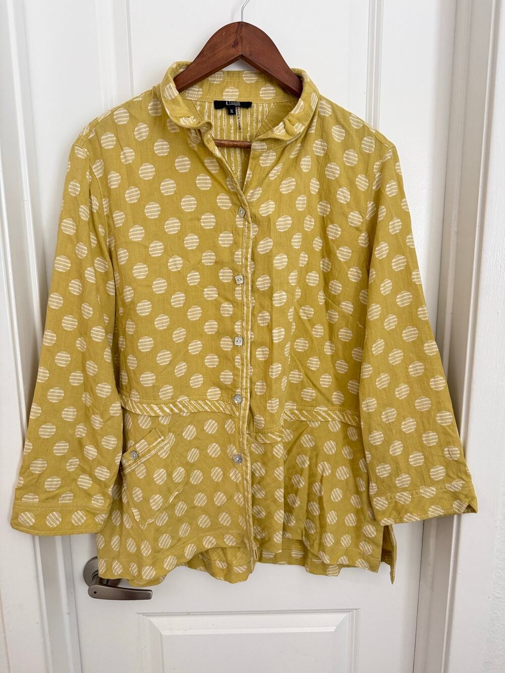 Lior Paris Lime Green Polka Dot Trendy Retro Funky Button Down Shirt Size Large